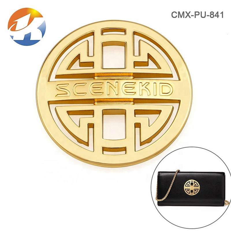 Custom Round Metal Tag with Hollow Logo, Handbag Hardware Gold Metal Logo Label