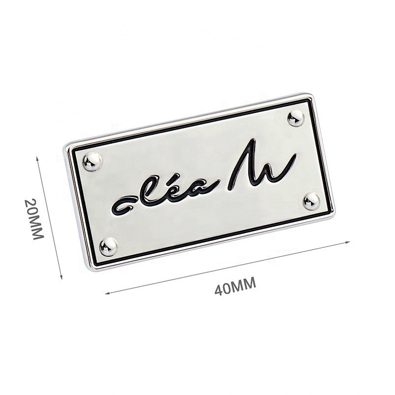 Custom Metal Label with Engraved Black Logo for Handbags, Bag Hardware Design Metal Plate Logo
