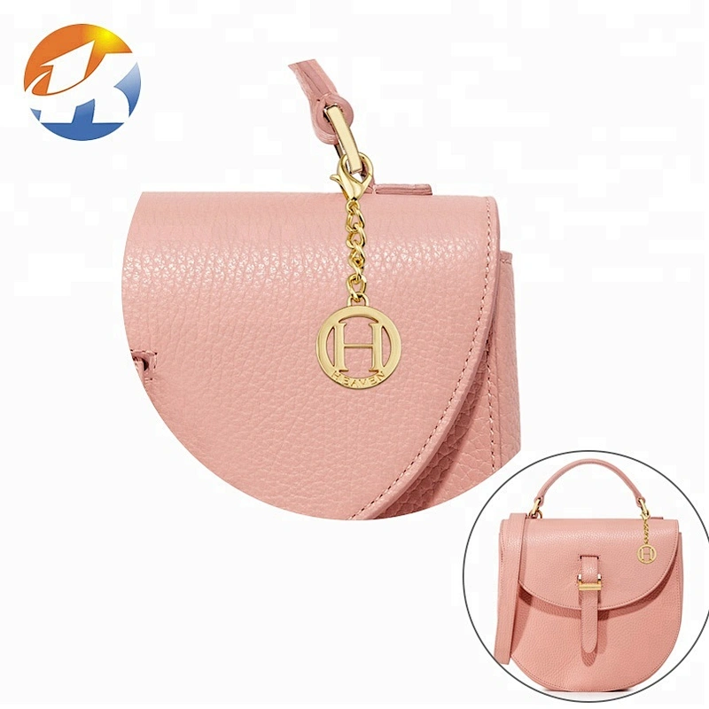 Bag Hardware Design Small Round Metal Tags Logo, Hanging Metal Logo Tag Custom for Handbag Gold Plated with Clasp and Chain