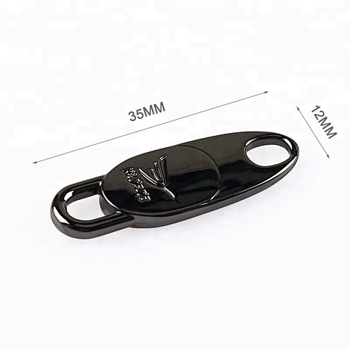 Fancy Black Engraved Logo Zip Puller Metal For Bags