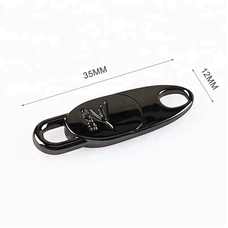 Fancy Black Engraved Logo Zip Puller Metal For Bags