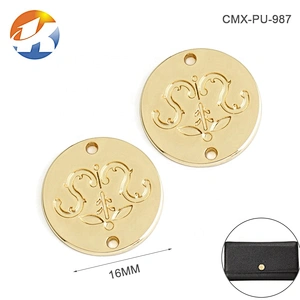 Custom Circle Sewing Metal Tags, Engraved Metal Logo Plate for Clothing, Gold Plated Sewing Metal Label for Garment Swimwear