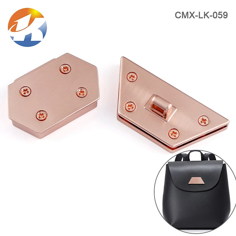 Brushed Rose Gold Press Metal Push Lock For Handbags