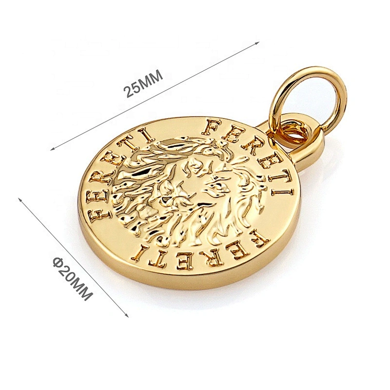 Design Round Shape with Ring Gold Metal Logo, Custom Hang Metal Name Tag for Handbags