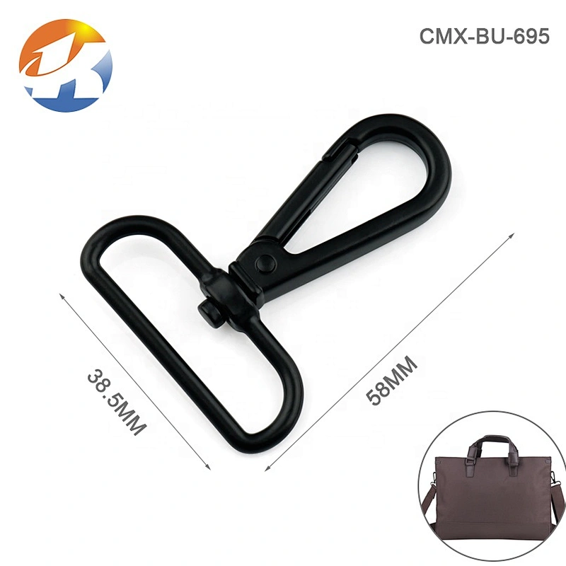 Wholesale Cheap Alloy Die-Casting Metal Swivel Snap Hook, Custom Black 38mm Spring Metal Snap Hook for Handbags