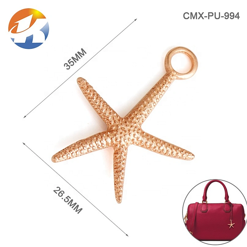 High Quality Custom Made Starfish Metal Logo Charms, 3D Brand Metal Bag Logo Tag for Clothes and Handbags