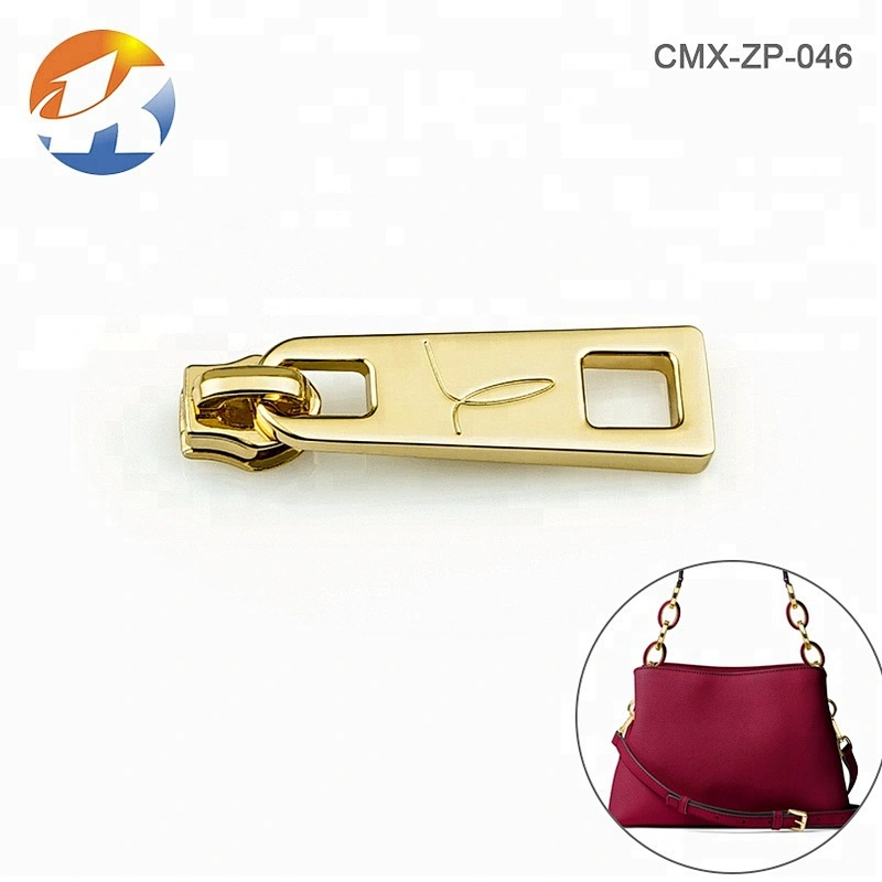 High Grade Handbag Hardware Metal Zip Puller, Garment Accessories Gold Metal Custom Zipper Pull and Head