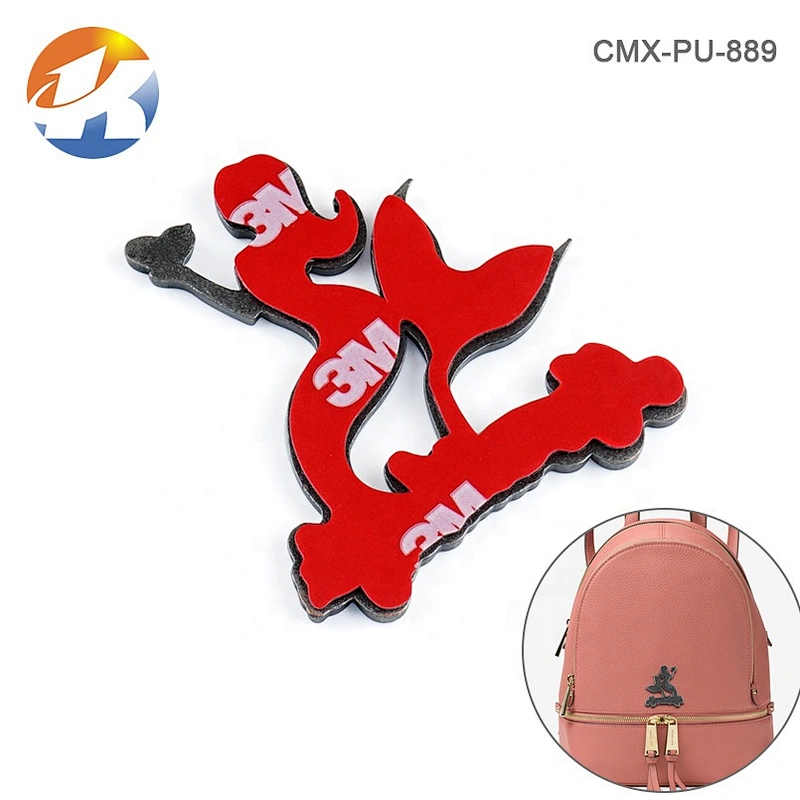 OEM ODM Custom Adhesive Metal Brand Label Tag for Bags, Design Mermaid Shape Metal Logo