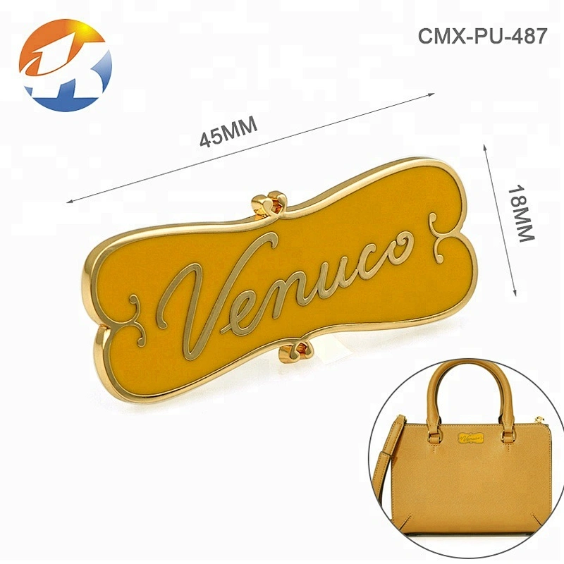 Fashion Gold Plated With Black Background Metal Logo Brand Handbag
