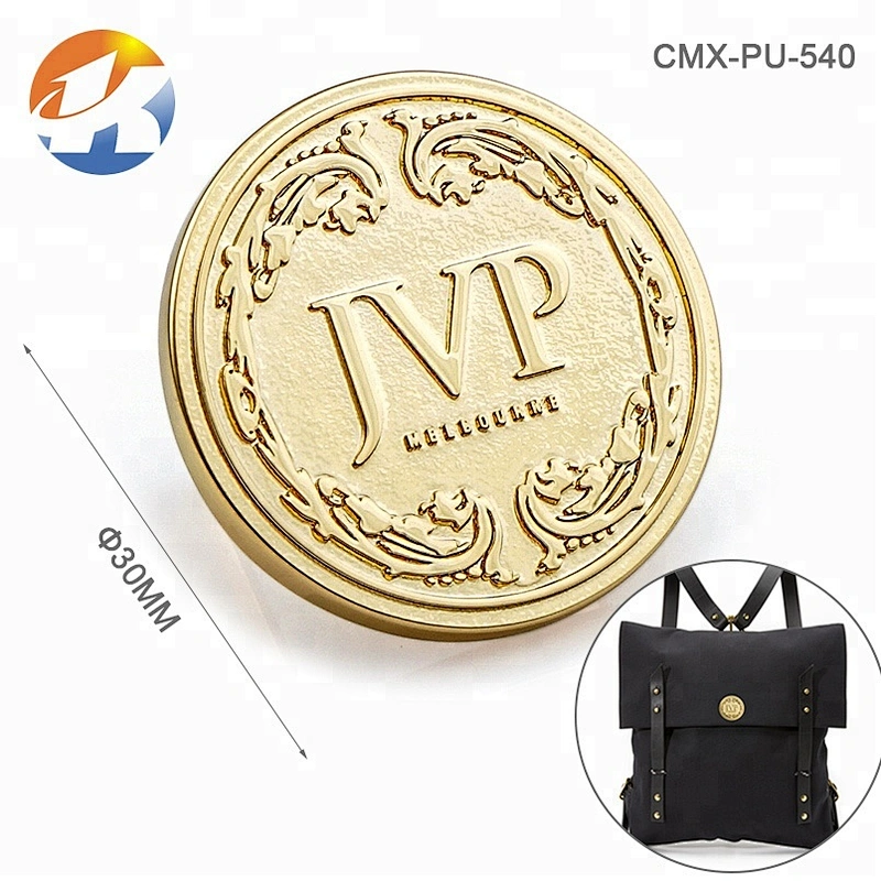 Bag Accessories Custom Rivet Fixed Round Metal Tag, Design Gold Plated Metal Plate Logo for Handbags