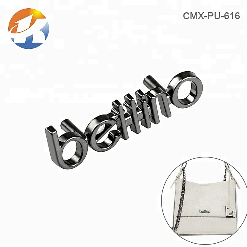 Fashion Design Gunmetal Metal Letters Handbag Logo