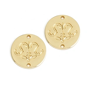 Design Round Shape Metal Cloth Tag with 2 Holes, Custom Sewing Metal Logo Label  for Garment