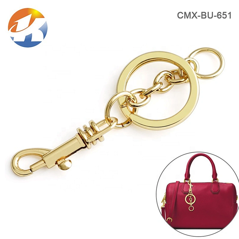Wholesale Bag Hardware Metal Handbag Hook Snap, Gold Metal Clip Hook with Keyring and Chain
