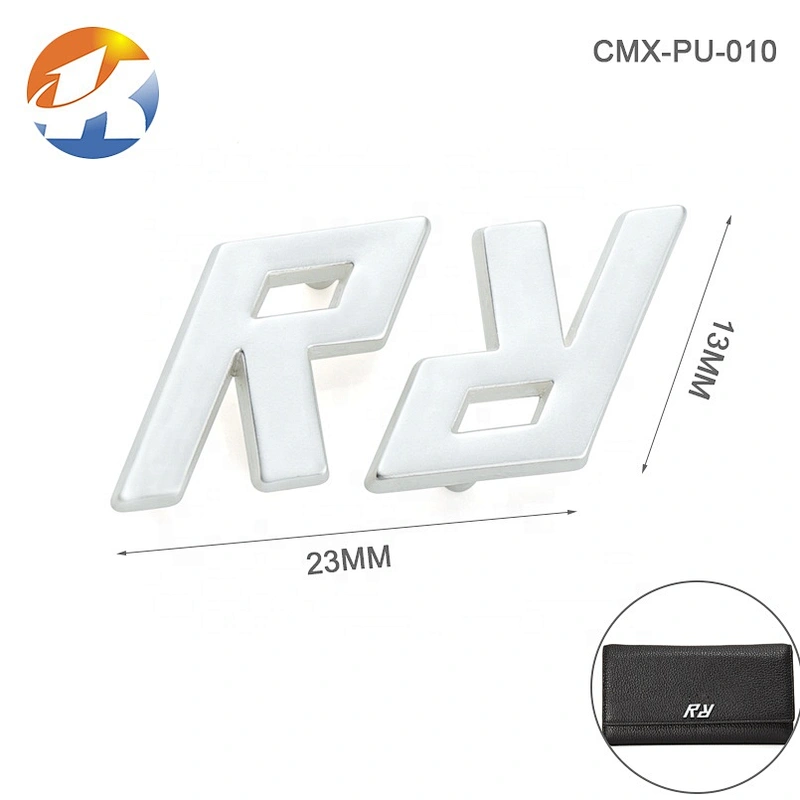 Custom Purse Accessories Double R Metal Letters Label for Bags, High Quality Made Small Metal Logo Tag for Purse
