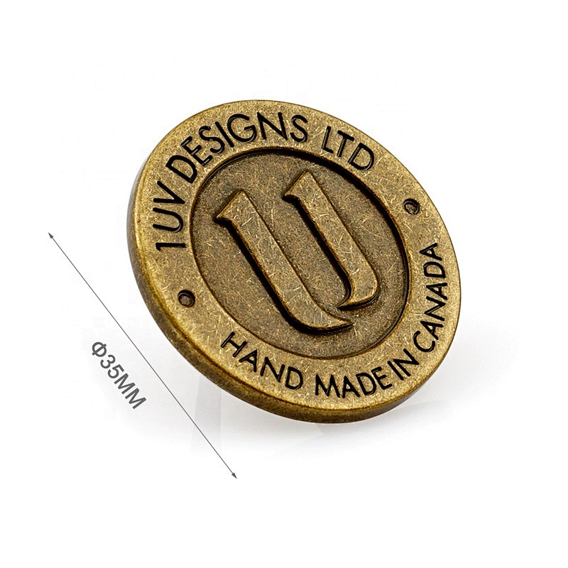 Antique Brass Round Metal Logo Tag for Bag, Custom Embossed and Engraved Logo Metal Label for Backpack