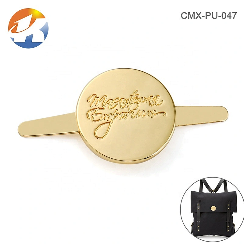 Handbag Wallet Hardware Metal Logo Tag, Custom Round Shape Gold Metal Label for Purse
