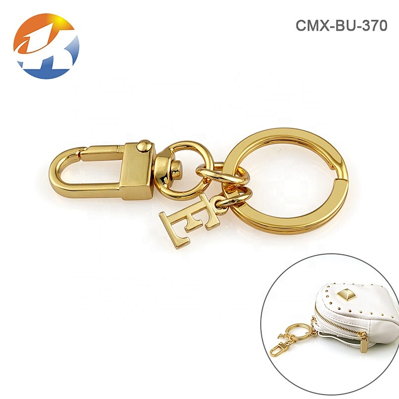 Key Loop with Letters Logo Metal Gold Snap Hook For Purse, Wholesale Factory Price Metal Keychain for Key