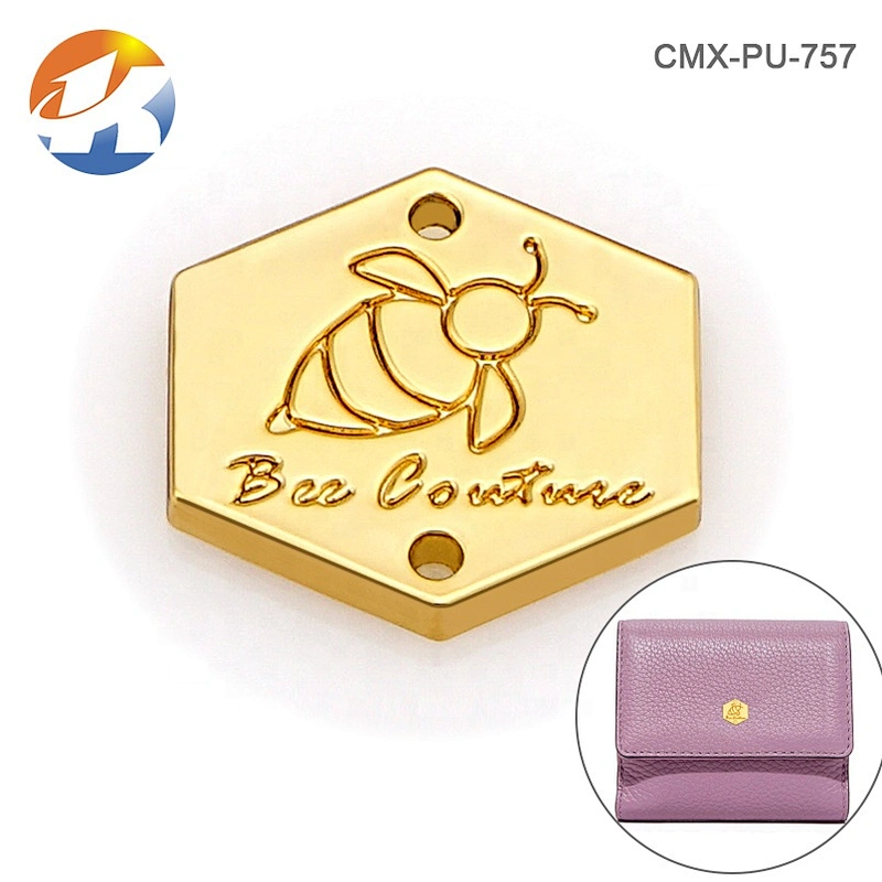 Engraved Bee Shape Logo Metal Clothing Label, Custom Sewing Gold Small Metal Logo for Cloth
