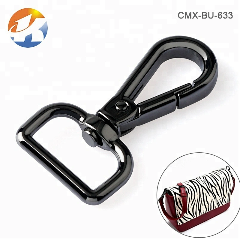 Handbag Hardware Supplier Gunmetal D Shape Tail Metal Swivel Snap Hook, Nickel-free Plated Metal Hook for Bags