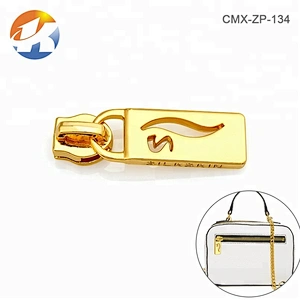 High Grade Gold Plated Hollow Logo Alloy Zipper Pull for Handbags, Custom Metal Zipper Puller for Clothing