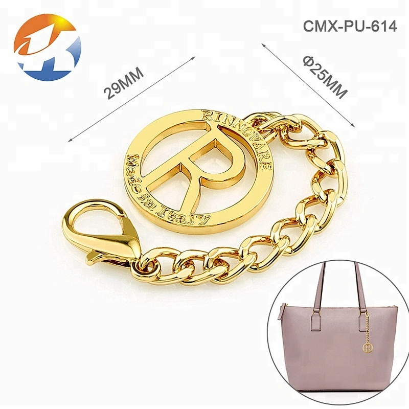 Handbag Accessories Round Metal Name Tag with Spring Hook and Chain, Custom Metal Hang Logo for Bags^