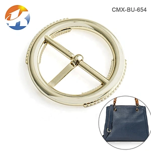 New Product Wholesale Stylish Circle Metal Pin Center Buckle, Custom Round Light Gold Metal Pin Buckle for Bags