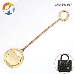 Custom Metal Tag with Heart Logo for Handbags, Bag Accessories Round Gold Plating Hanging Metal Logo Tag with Spring Hook