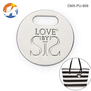 Custom Round with Engraved Logo Metal Hang Tag, Zinc Alloy Hanging Metal Logo For Handbags