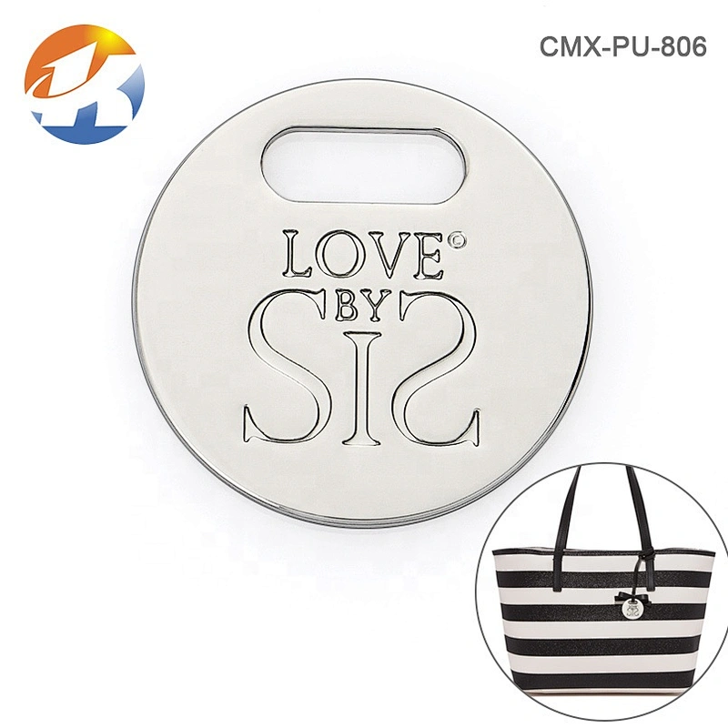 Custom Round with Engraved Logo Metal Hang Tag, Zinc Alloy Hanging Metal Logo For Handbags