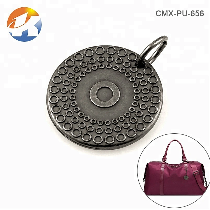 Ring Hang Anti-Silver Embossed Metal Bag Logo