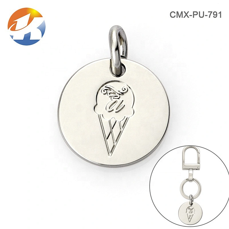 Round Shape Metal Hang Tag, Custom Engraved Logo Nickel Metal Logo Tag for Handbags