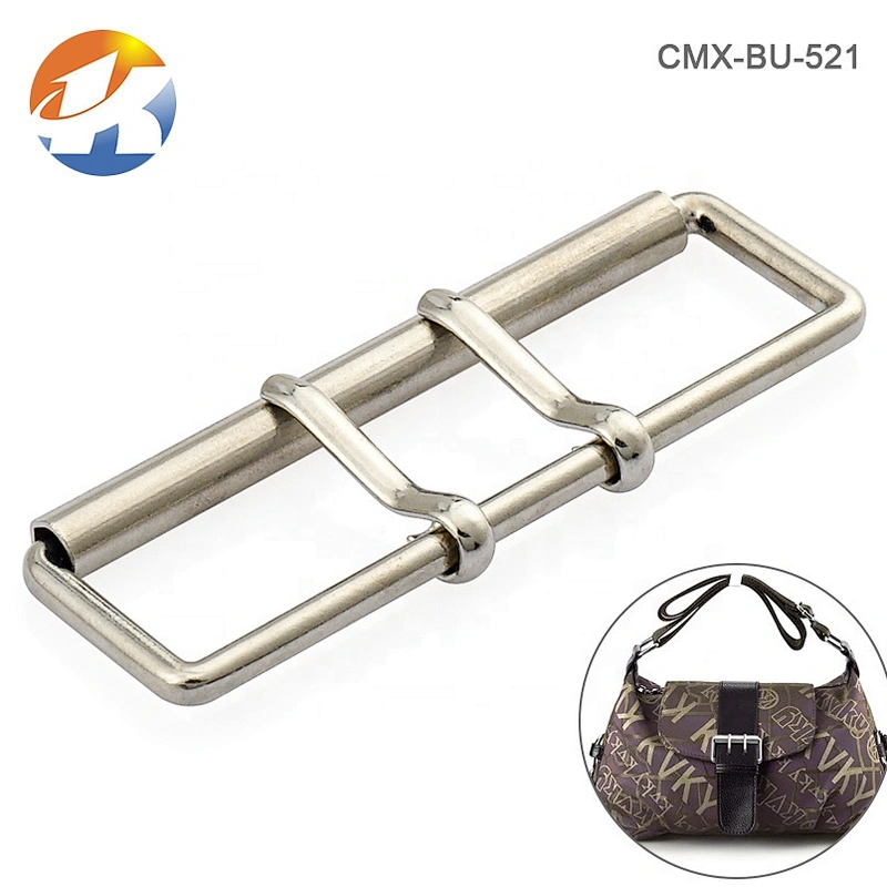 Custom 60mm Roller Metal Double Pin Belt Buckle, Zinc Alloy Rectangle Shape Big Metal Pin Buckle for Belt