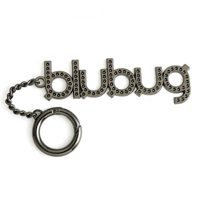 Design Gunmetal Hanging Metal Letter Logo Tags, Custom Handbags Brand Logo Metal Tag with Chain and Hook