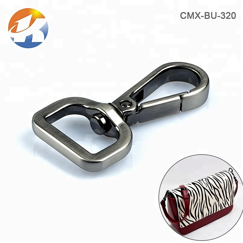 Handbag Hardware Supplier Custom D Shape Tail Metal Snap Hook, Brushed Gunmetal Metal Swivel Snap Hook for Bags