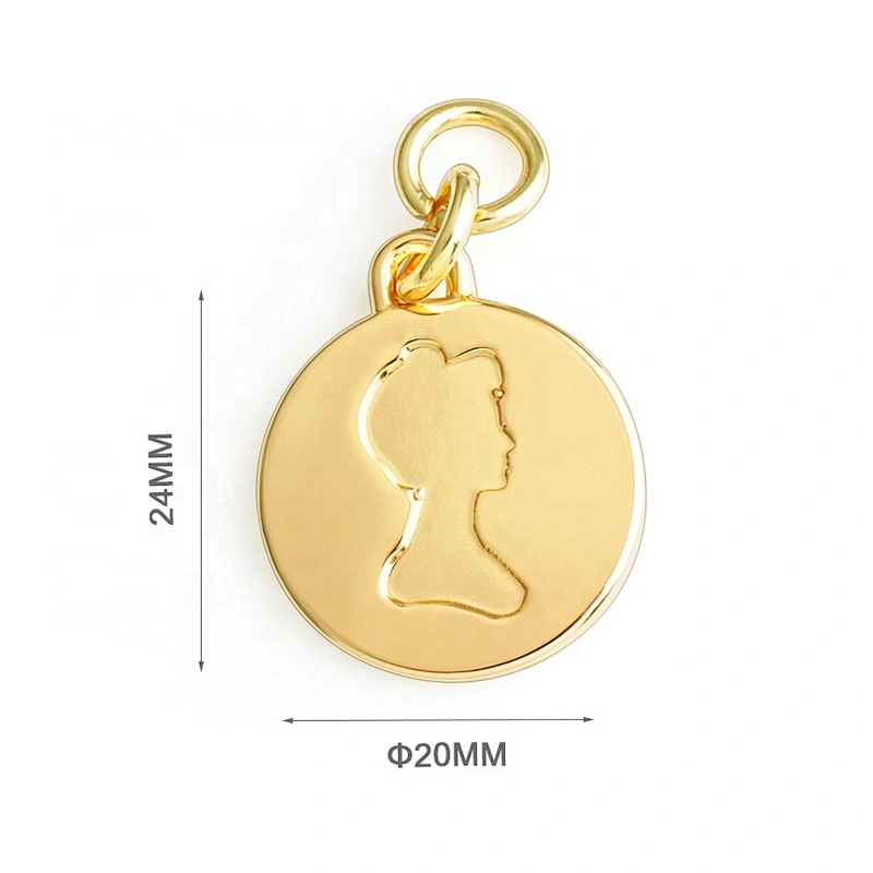 Hot Sale Bag Accessories Custom Gold Circle Shape Metal Logo Tags for Bag, Engraved Logo Metal Label with Ring