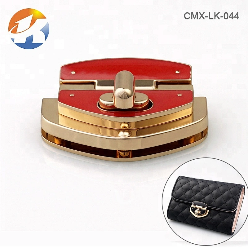 Custom Gold With Red Soft Enamel Metal Bag Twist Lock