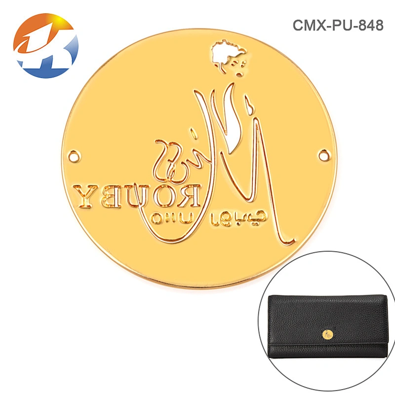 Fashion Round With 2 Holes Gold Metal Logo Label
