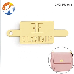 Custom Engraved Logo Metal Bag Plate, Nickel-free Gold Plated Metal Label with Prong for Handbag^