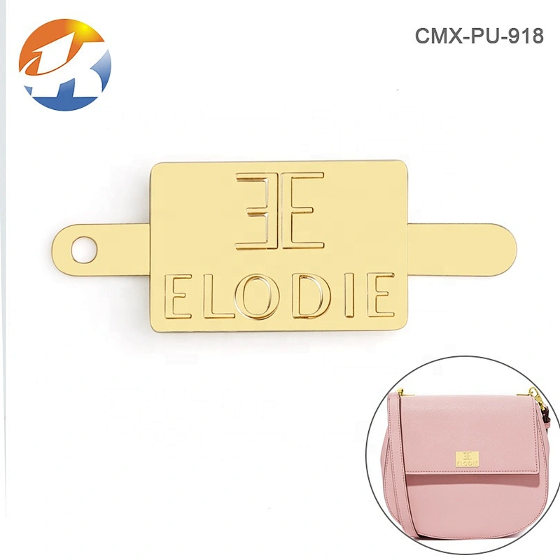Custom Engraved Logo Metal Bag Plate, Nickel-free Gold Plated Metal Label with Prong for Handbag^