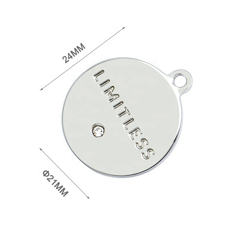 Handbag Hardware Hanging Round Engraved Metal Tag, Custom Metal Logo Label with Diamond for Bags