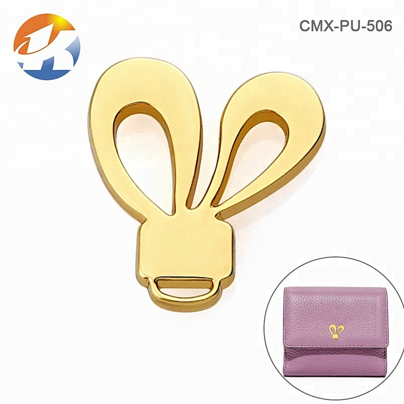 Fashion Design Rabbit Shape Small Metal Logo for Purse, Top Quality Customized Gold Metal Plate for Bags^