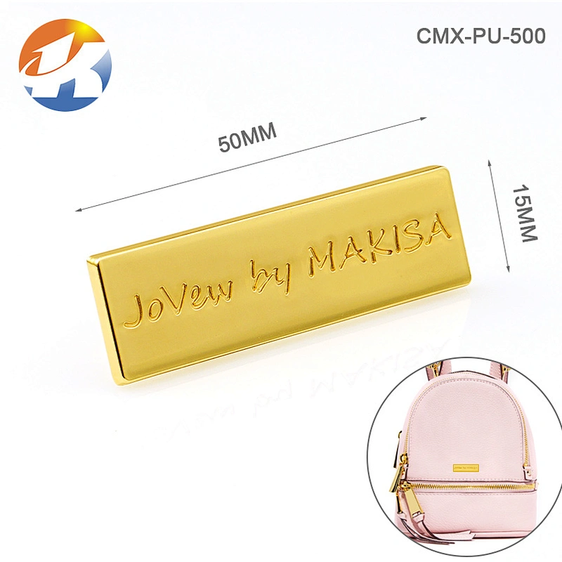Custom Metal Label with Engraved Black Logo for Handbags, Bag Hardware Design Metal Plate Logo