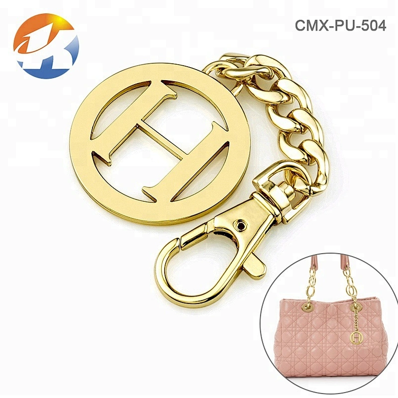 Round Hollow Logo With Hook And Chain Gold Custom Metal Logo