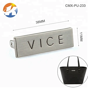 Handbag Hardware Design Gunmetal Engraved Logo Metal Name Plate, 17 Years Professional Factory Custom Metal Logo Labels for Bags