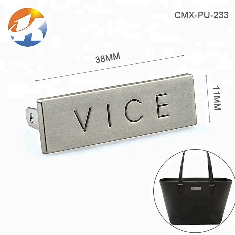 Handbag Hardware Design Gunmetal Engraved Logo Metal Name Plate, 17 Years Professional Factory Custom Metal Logo Labels for Bags