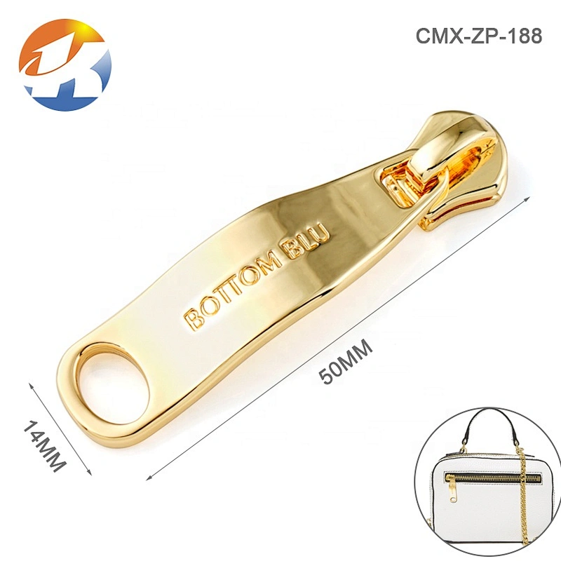 Fashion Metal Zipper Slider Puller for Handbags, Custom Gold Engraved Logo Metal Zipper Pull For Bags