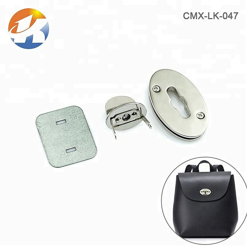 Oval Shape With Logo Nickel Metal Bag Turn Lock Hardware