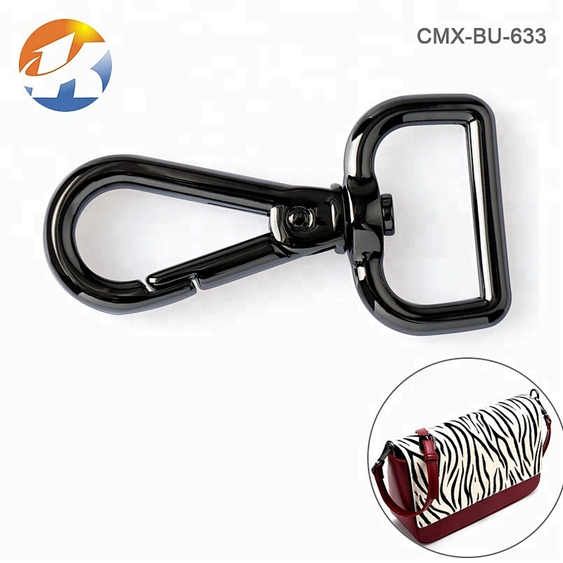 Handbag Hardware Supplier Gunmetal D Shape Tail Metal Swivel Snap Hook, Nickel-free Plated Metal Hook for Bags