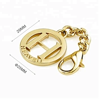 Bag Hardware Design Small Round Metal Tags Logo, Hanging Metal Logo Tag Custom for Handbag Gold Plated with Clasp and Chain