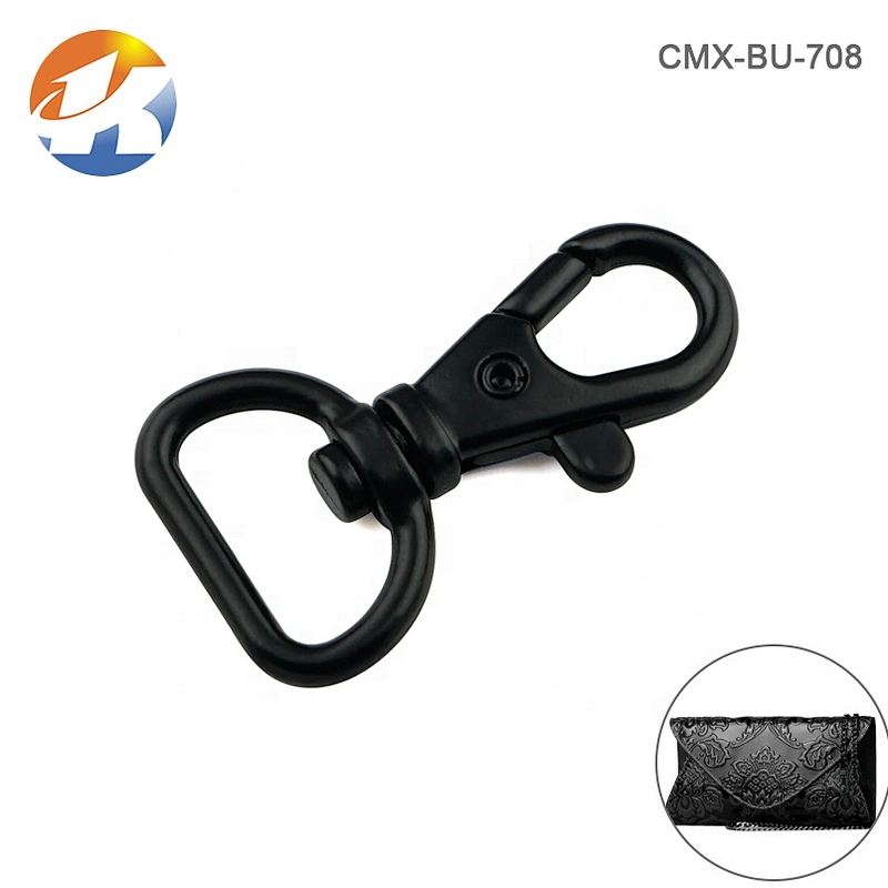 Wholesale 18mm Black Lanyard Swivel Dog Snap Hook, D Ring Shape Tail Metal Snap Hook for Bag Strap